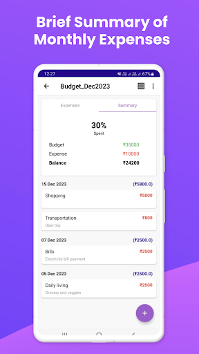 Daily Expenses: Budget Planner Screen 2