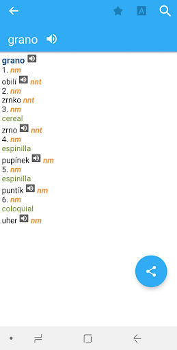 Spanish-Czech Dictionary Screen 2