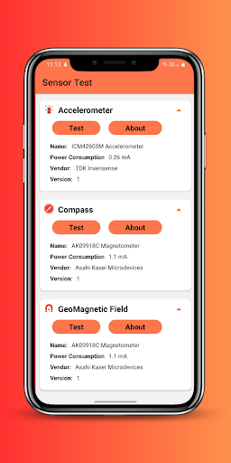 Android application Sensor Test screenshort