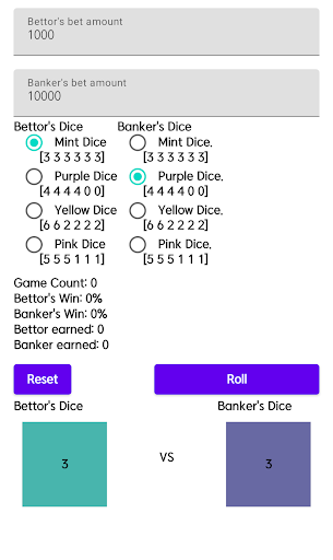 Android application Efron's Dice simulator screenshort