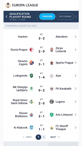 Euro League MatchTracker Screen 2