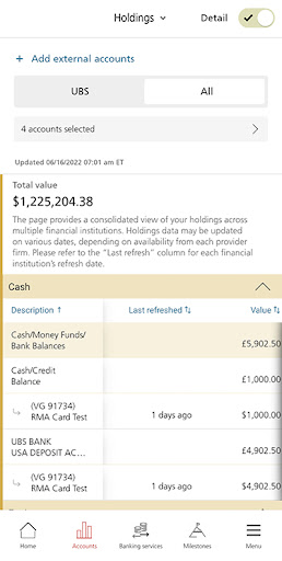 Screenshot of UBS Financial Services