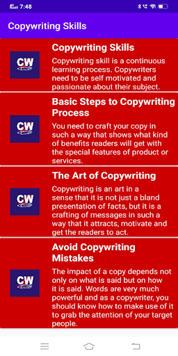 Android application Copywriting Skills screenshort