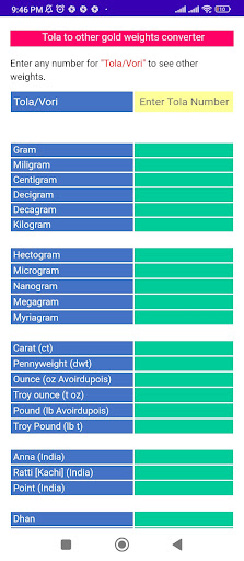 Android application Jewellery Calculator English screenshort
