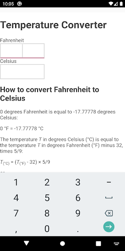 Android application Celsius->Fahrenheit screenshort