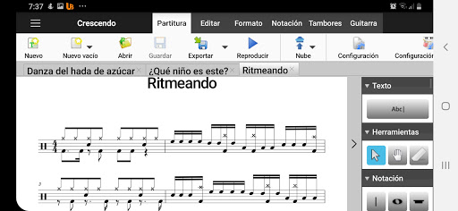 Android application Crescendo, notación musical screenshort