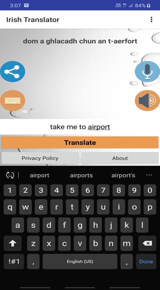 Android application Irish Translator screenshort