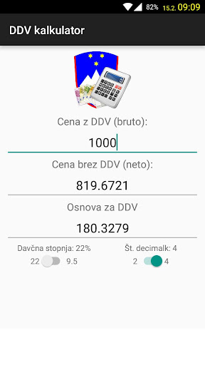 Android application DDV kalkulator screenshort