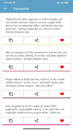Android application majčin dan poruke screenshort