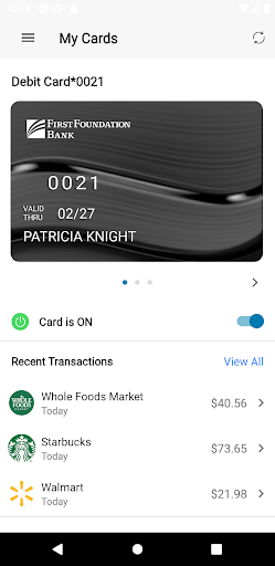 First Foundation Card Control Screen 2