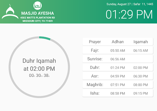 Masjid Ayesha Prayer App Screen 2