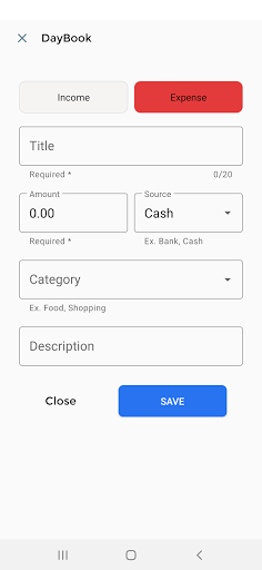 Day Book : Day to Day Savings Screen 3