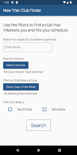Android application New Trier Club Finder screenshort