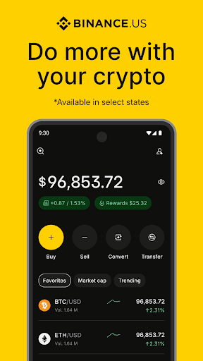 Screenshot of Binance.US: Buy BTC, DOGE, XRP