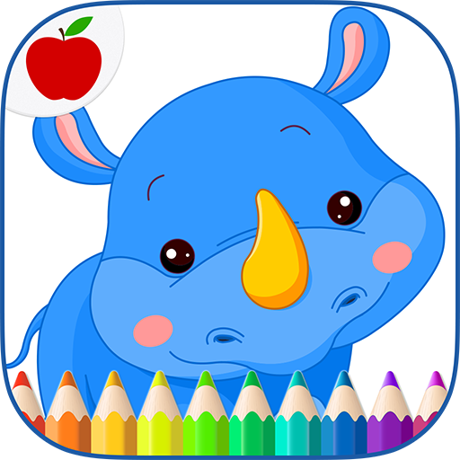 Jogo de colorir com números para crianças rinoceronte fofo com
