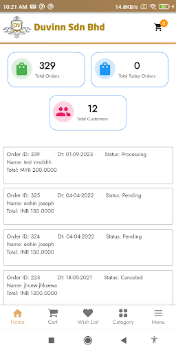 Duvinn Sales Order Screen 2