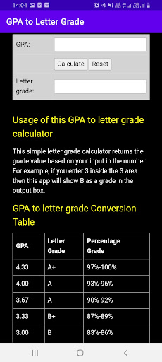 GPA to Letter Grade Screen 2