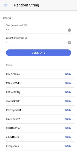 Android application Random String Generator screenshort