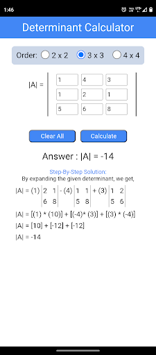 Android application Determinant Calculator screenshort