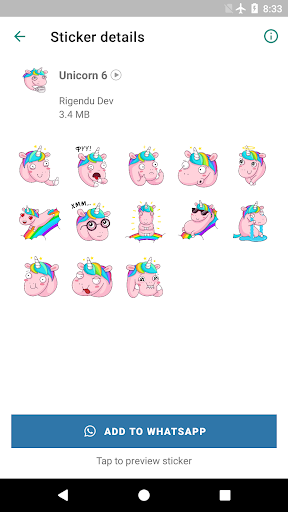 Animated Cute Unicorn Stickers for WAStickersApps