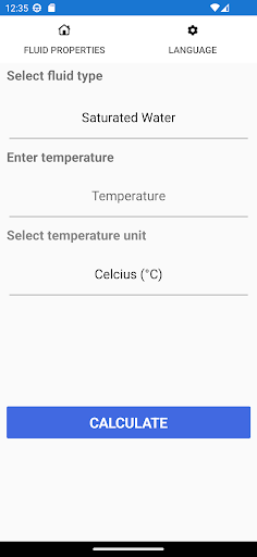Android application Fluid Properties screenshort