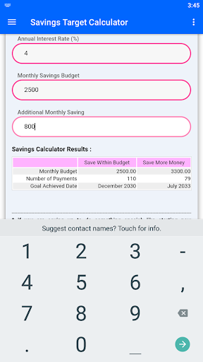 Savings Target Calculator Screen 2