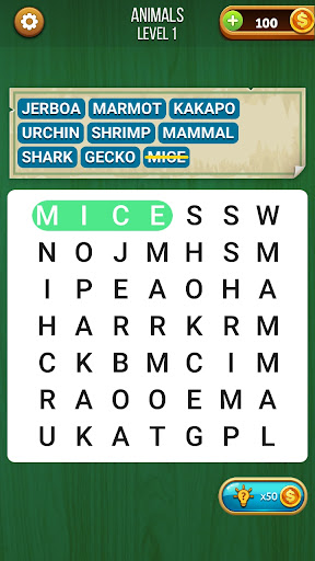 Screenshot of Word Search Game in English