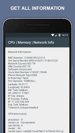 Android application CPU | Memory | Network Info screenshort