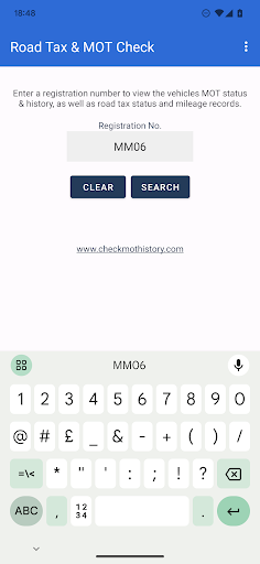 Android application Road Tax & MOT Check screenshort