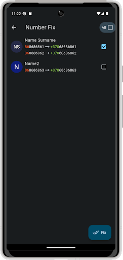 Contacts prefix fix 86 to +370 Screen 3