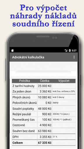 Android application Advokátní kalkulačka: Tarif screenshort