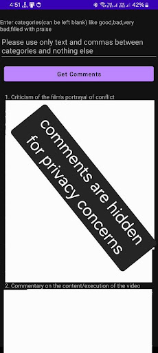 Video Comments filter app Screen 2