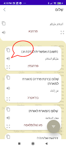 Hebrew-Arabic Dictionary Screen 3