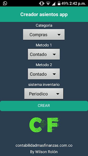 Android application creador asientos contables screenshort