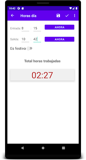 Tiempo trabajado Screen 2