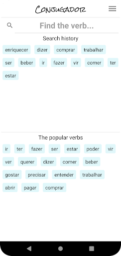 Portugal verbs. Conjugador Screen 2