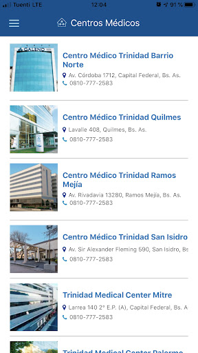 Android application Sanatorios de la Trinidad screenshort