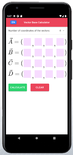 Android application Vector Base Calculator screenshort