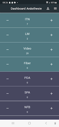 Android application Dashboard Anästhesie screenshort