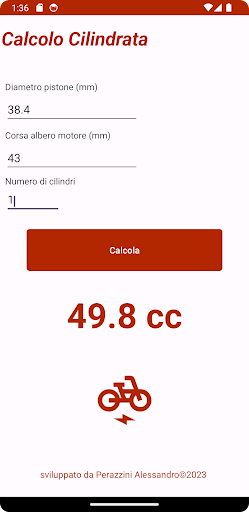 Android application Calcolo Cilindrata screenshort