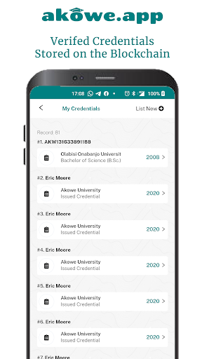 Akowe Wallet: Academic Records Screen 3