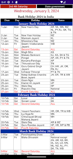 Bank Holiday Calendar 2024 Screen 2