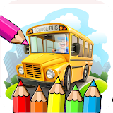 coloring school bus game icon