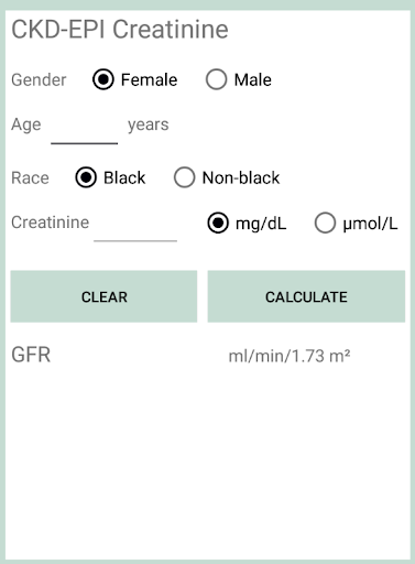eGFR Calculator Screen 2
