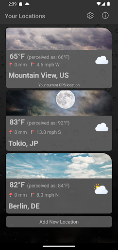 Android application Unicorn Weather screenshort