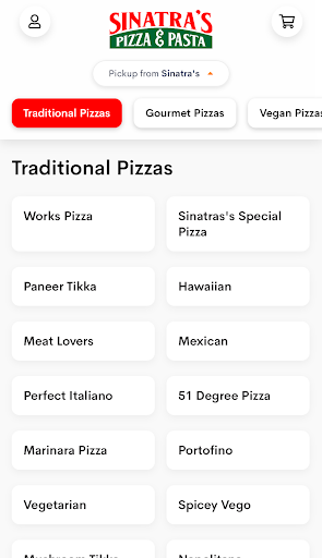 Android application Sinatra's Pizza & Pasta screenshort
