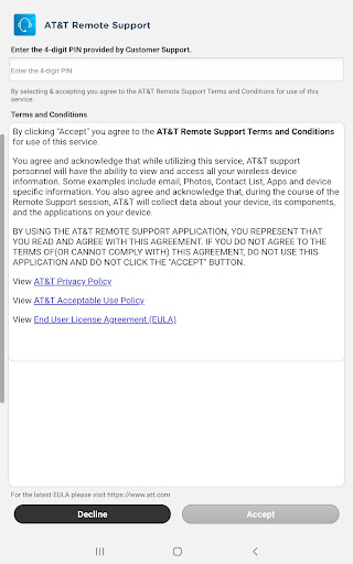 Screenshot of AT&T Remote Support