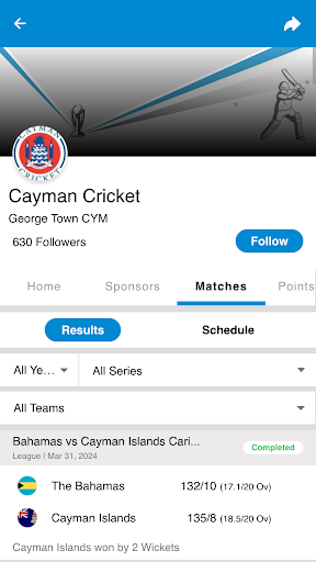 Cayman Cricket Association Screen 3
