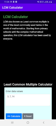 Android application LCM (Least Common Multiple) screenshort