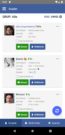 Android application weWhere - Aile Konum Takibi screenshort